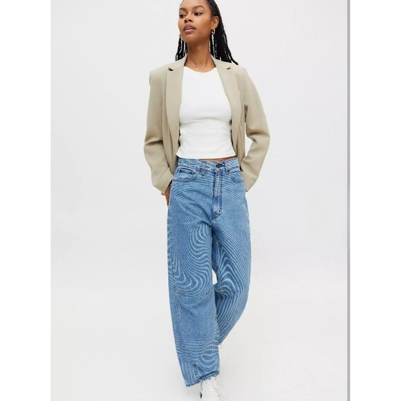 BDG Urban Outfitters Size 28 Rih High Rise Extreme Baggy Sonic Wave Blue Jeans - Picture 3 of 12